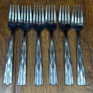 Oneida Camden Stainless Flatware 6 Dinner Forks 7" USA‎ Glossy Salad Forks